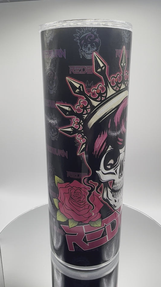 REDBURN Blk Pink Skull Girl Metallic Shimmer 20oz Tumbler